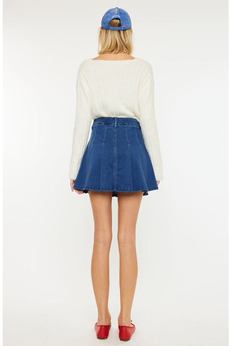 Sandy High Rise Pleated Mini Skort, Alternate, color, Dark Indigo