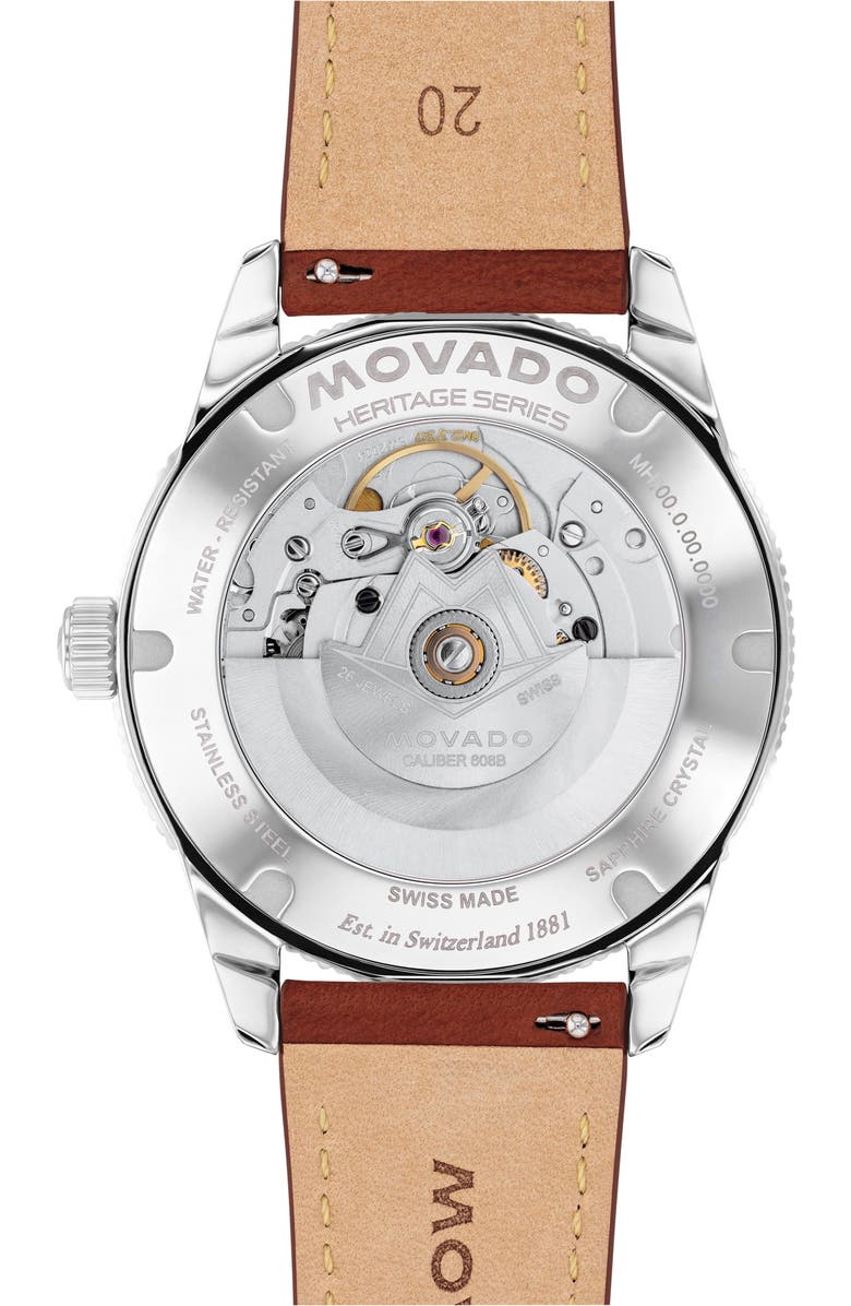 Movado Calendoplan Leather Strap Watch, 40mm, Alternate, color, White