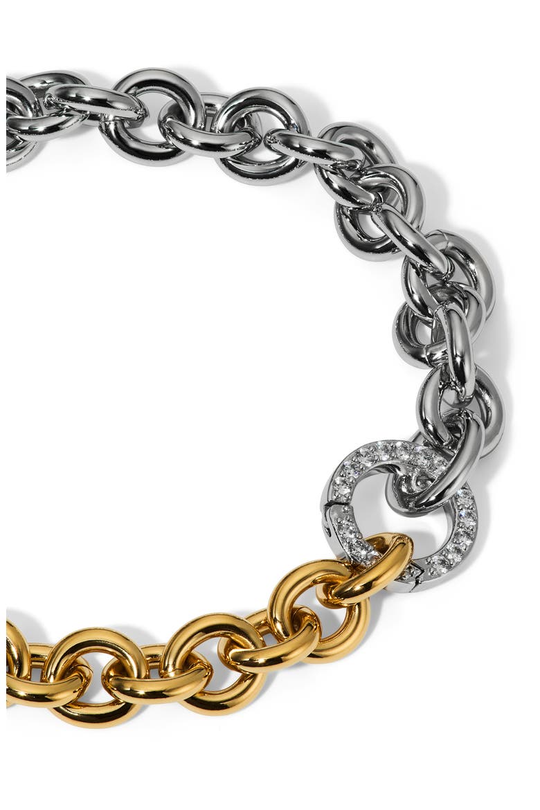 Gemini Two-Tone Pavé Circle Chain Bracelet, Alternate, color, GOLD