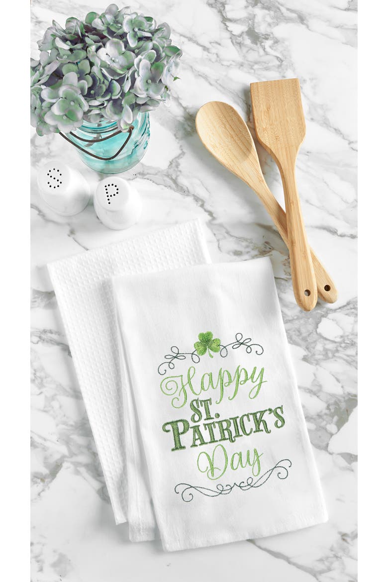 Happy St. Patrick's Day Flour Sack Kitchen Dishtowel, Alternate, color, White