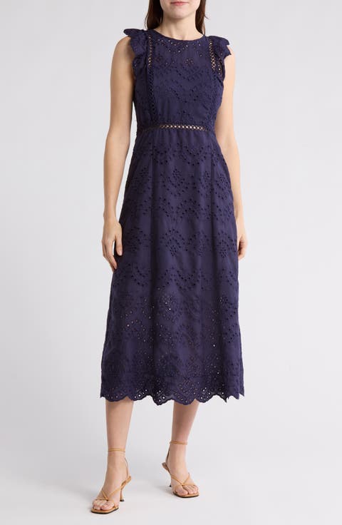 Eyelet Fit & Flare Midi Dress