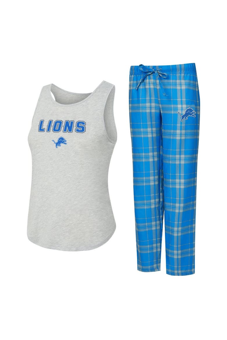 Women's Concepts Sport  Heather Gray/Blue Detroit Lions Regulate Plaid Tank Top & Pants Sleep Set, Main, color, Heather Gray