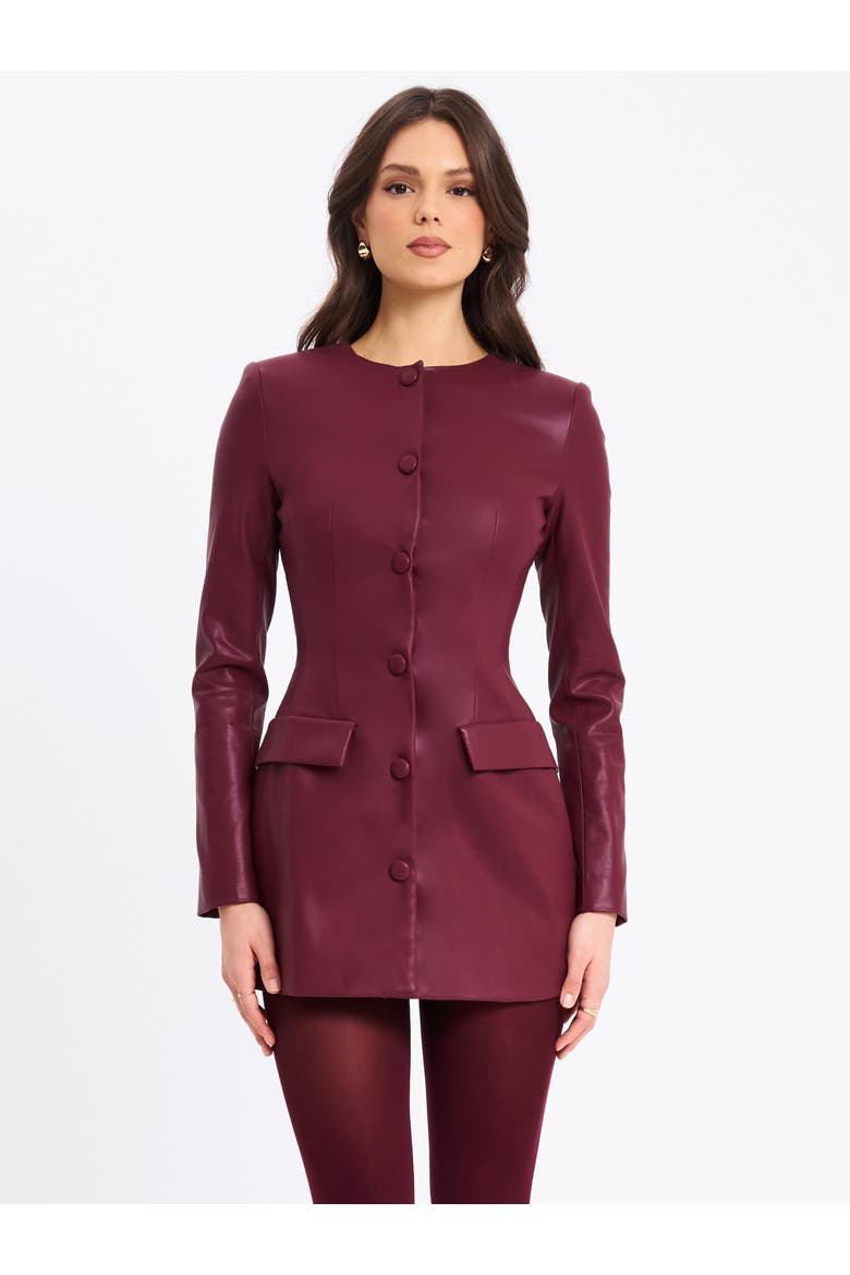 Baila Vegan Leather Blazer Mini Dress, Main, color, Burgundy