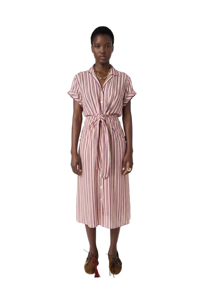 Striped Button-Front  Midi Dress, Main, color, Multicolored