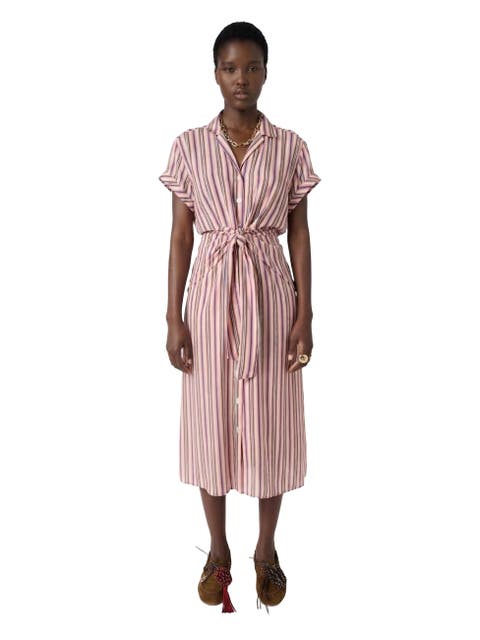 Striped Button-Front  Midi Dress