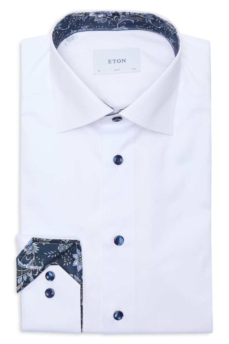 Floral Effect Slim Fit Signature Twill Dress Shirt, Alternate, color, WHITE