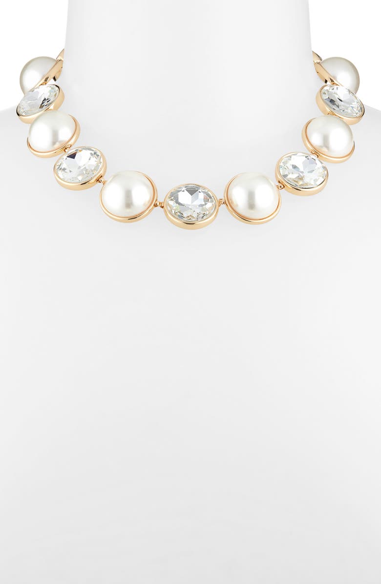Carolina Herrera Flower Faux Pearl Collar Necklace, Alternate, color, Pearl/ Gold