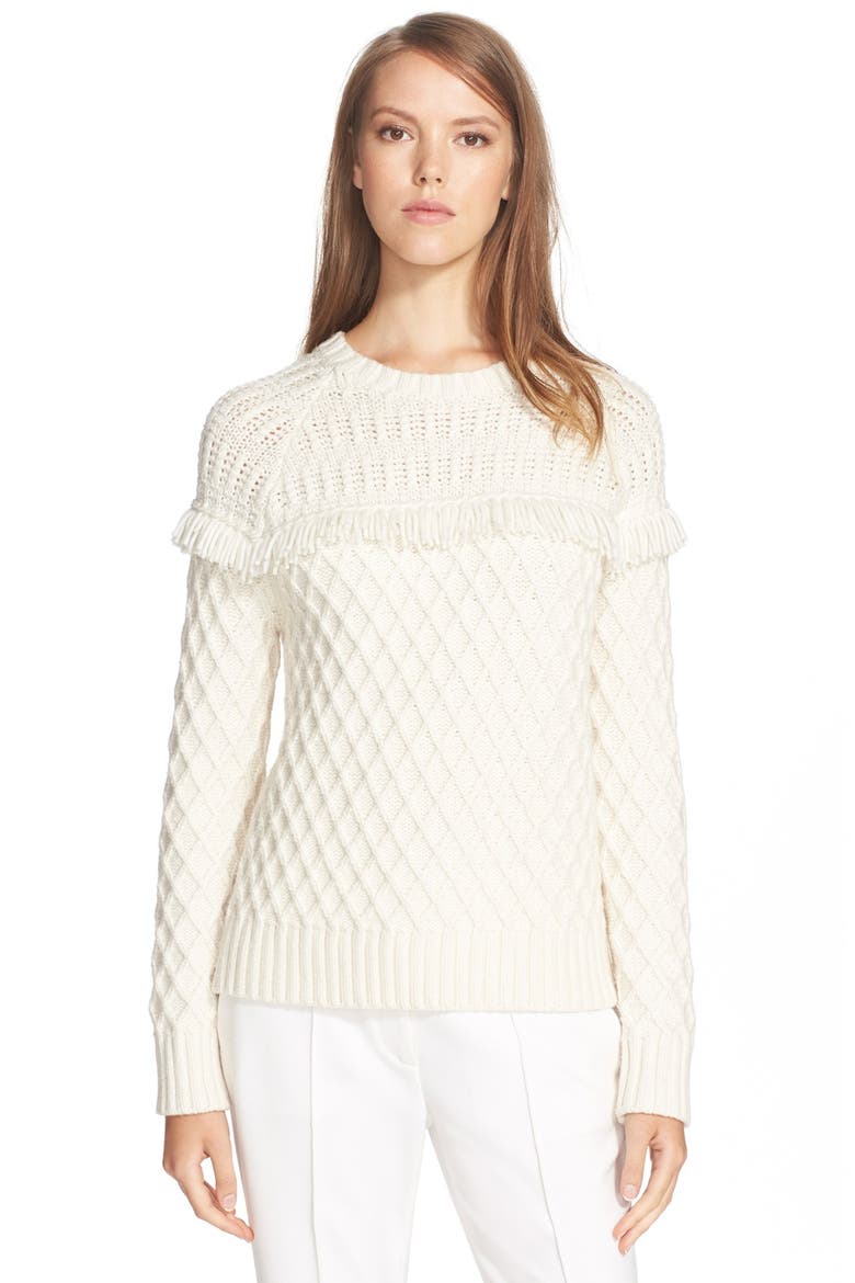 Fringe Fisherman Wool Sweater, Main, color, NEW IVORY