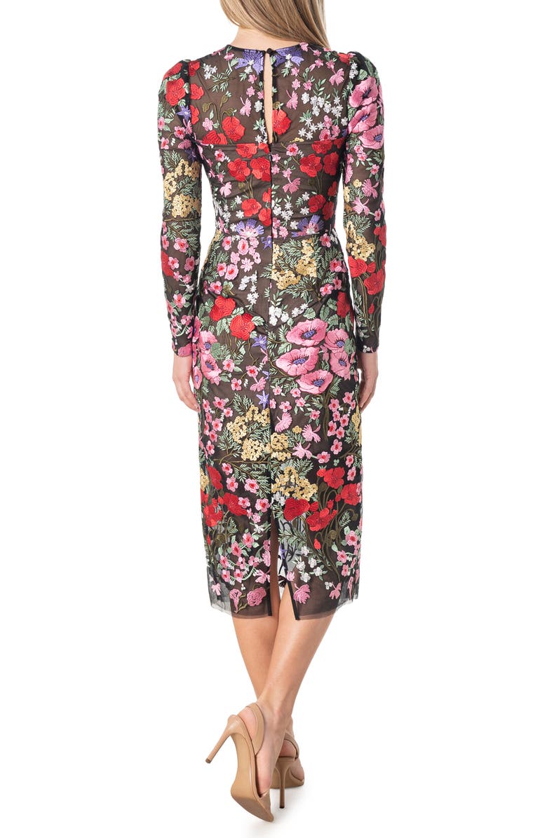 Dress the Population Sophia Floral Embroidered Long Sleeve Sheath Dress, Alternate, color,