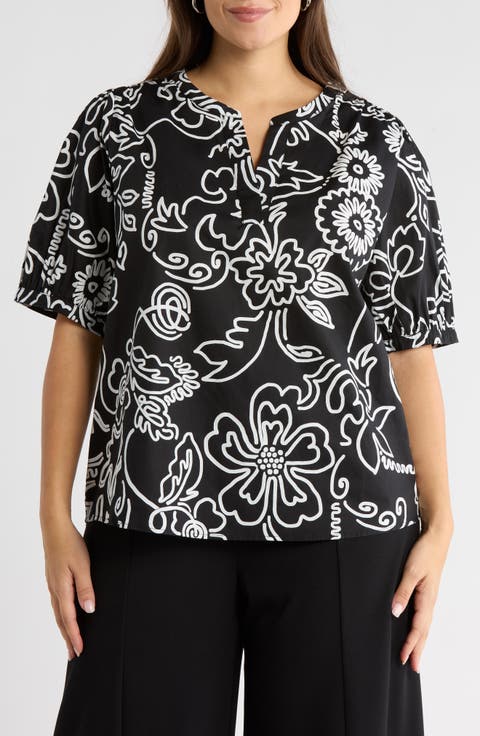Haylie Floral Split Neck Cotton Top (Plus)