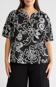 SUGARLIPS Haylie Floral Split Neck Cotton Top