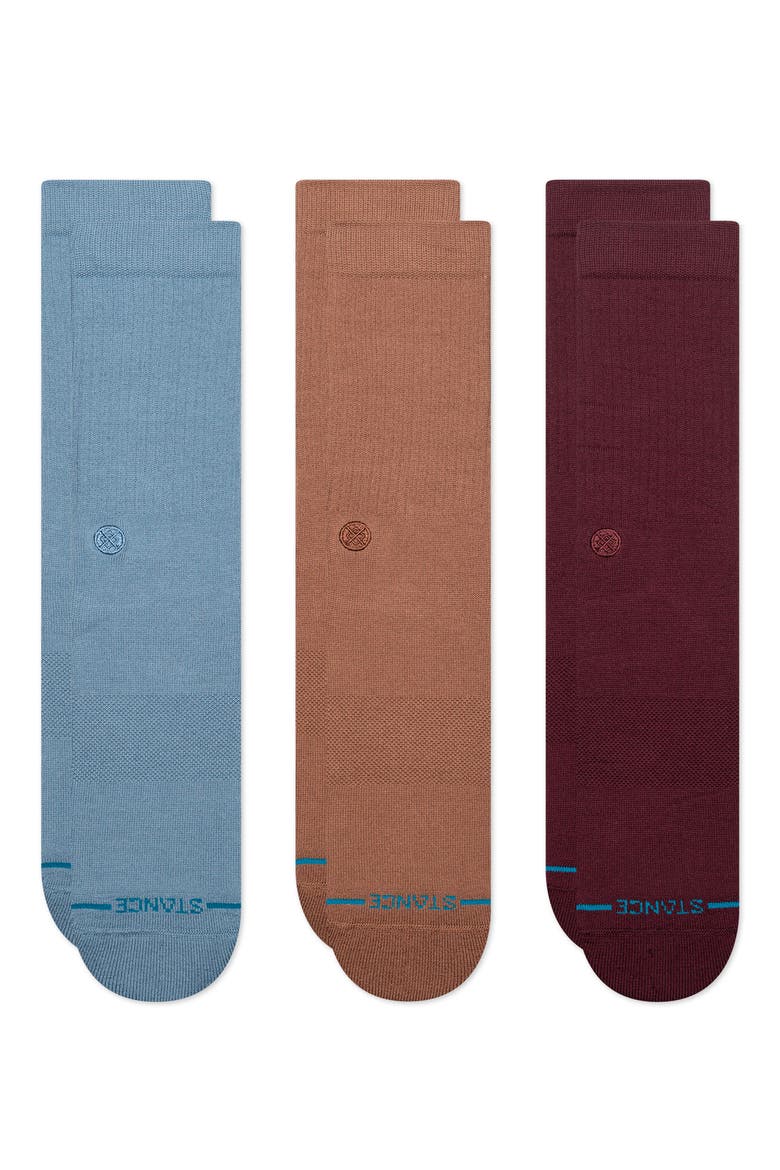 Icon Assorted 3-Pack Crew Socks, Alternate, color, BLUE/ TAN/ BURGUNDY