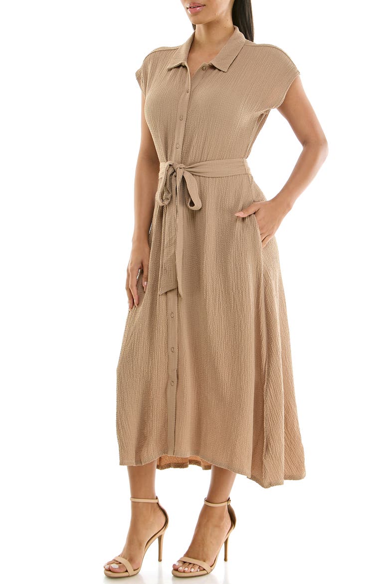 Cap Sleeve Shirtdress, Alternate, color, TAN