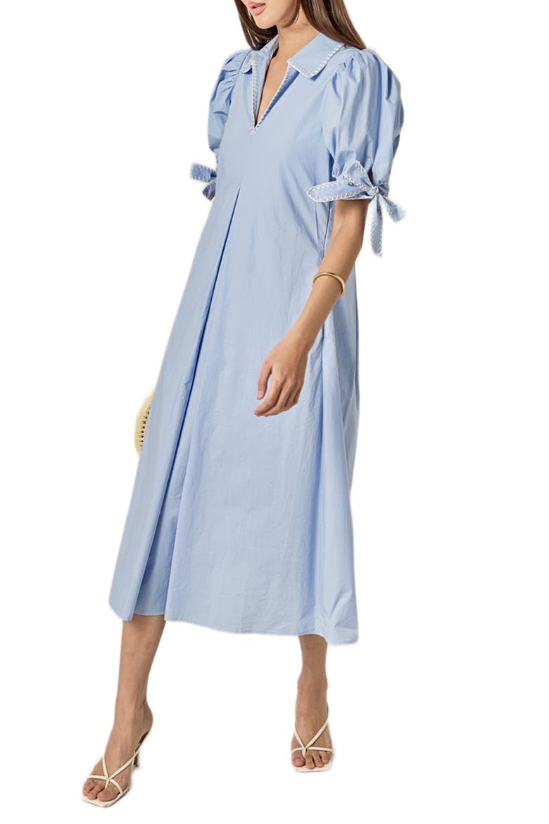 Contrast Stitch A-Line Midi Dress, Alternate, color, POWDER BLUE