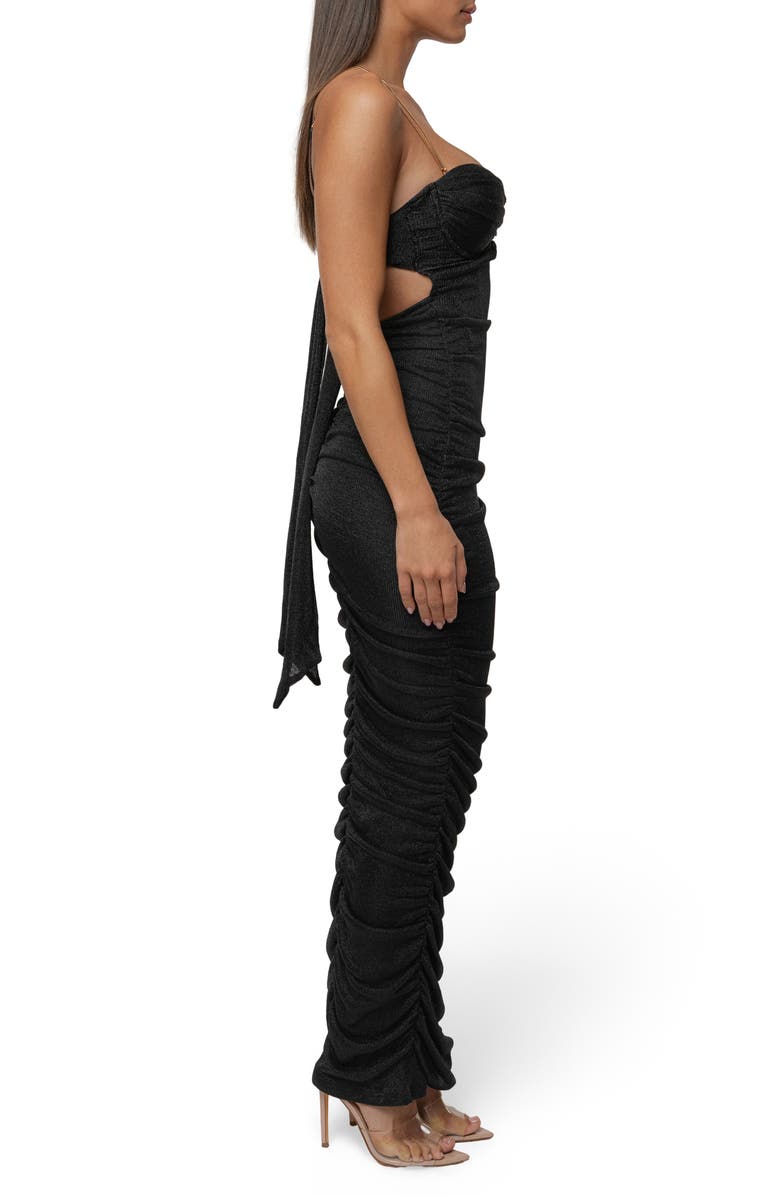 JLUXLABEL Ruched Metallic Tie Back Maxi Dress, Alternate, color, Black