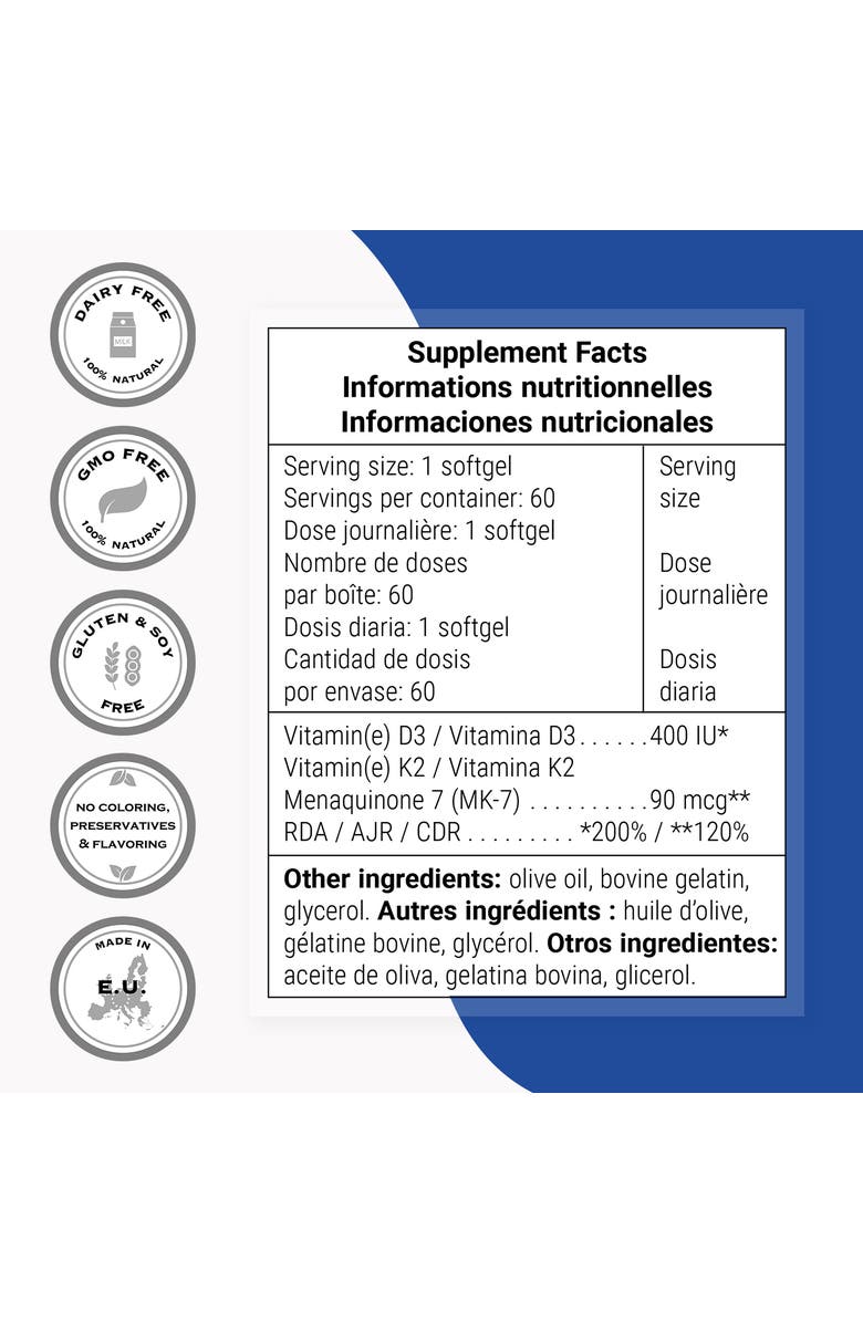 SuperSmart Vitamin K2 MK7 + Vitamin D3, Alternate, color, NO COLOR