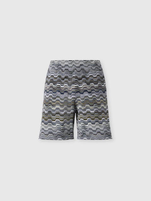 Cotton Shorts With Raschel Knit And Greek Motif