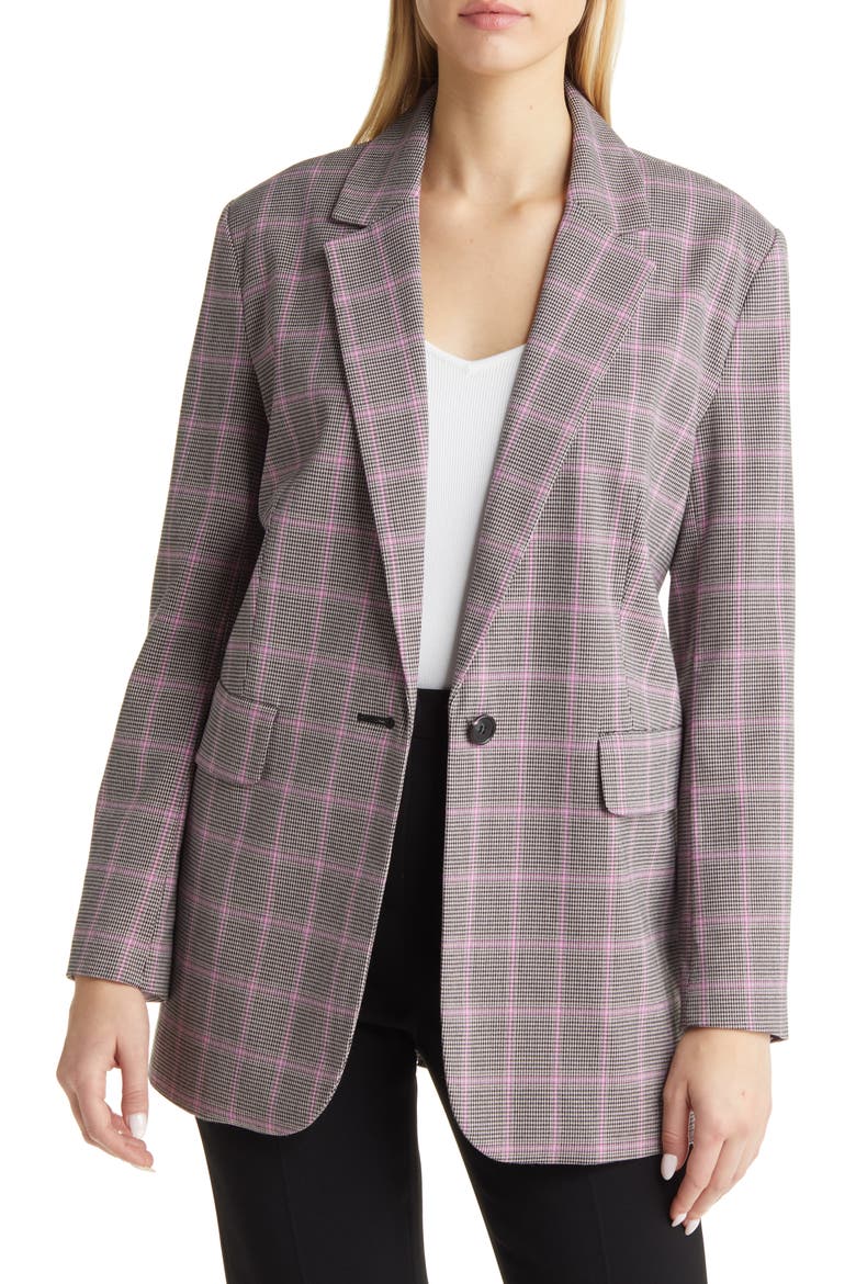 Check Print Oversize Blazer, Main, color, BLACK- PURPLE HEAVEN CHECK