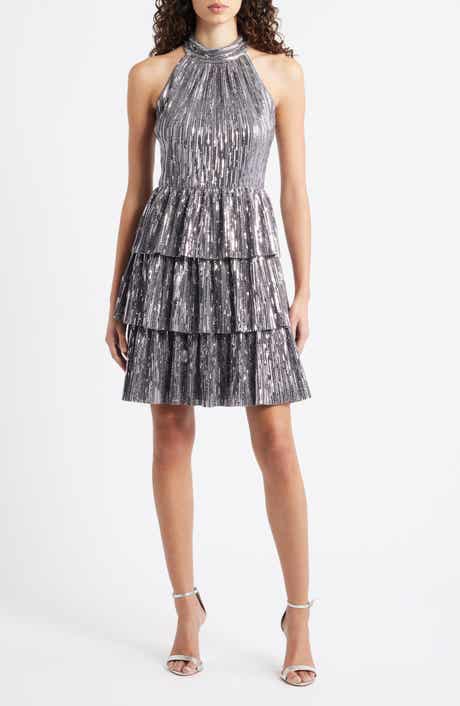 Eliza J Sequin Tiered Cocktail Dress
