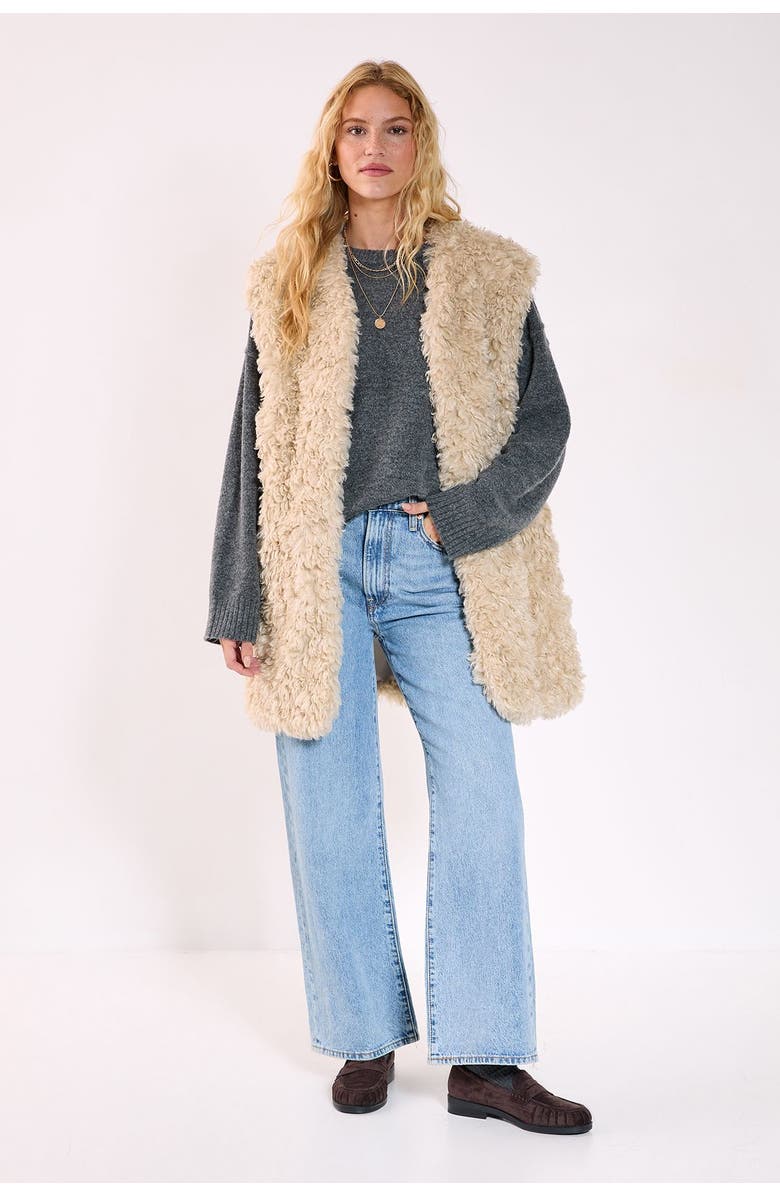 NASTY GAL Curly Faux Fur Borg Gilet, Alternate, color, Ecru