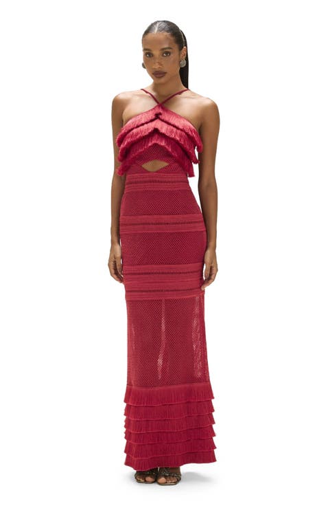Radiant Fringe Halterneck Maxi Dress