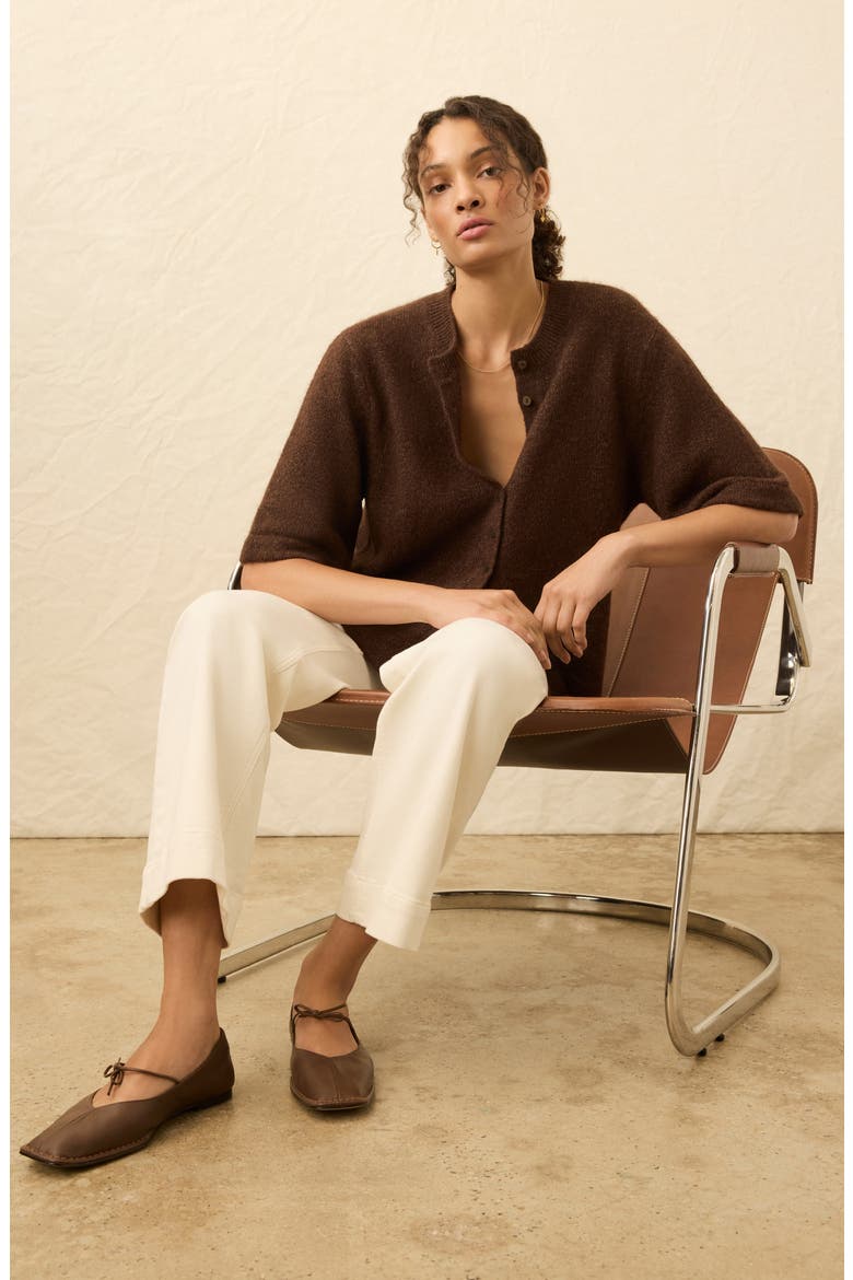 Apres Elbow Sleeve Alpaca & Pima Cotton Cardigan, Alternate, color, WALNUT BROWN