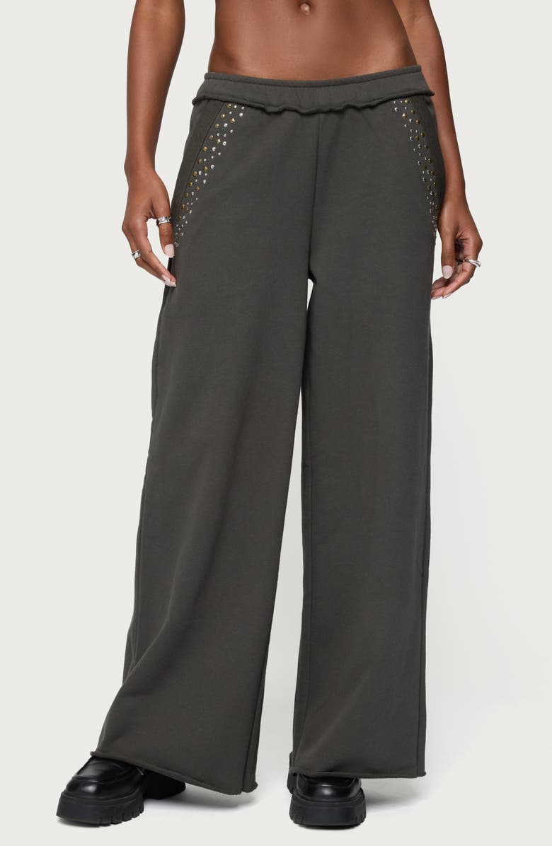 EDIKTED Wrenn Studded Wide Leg Sweatpants, Main, color, Dark-Gray