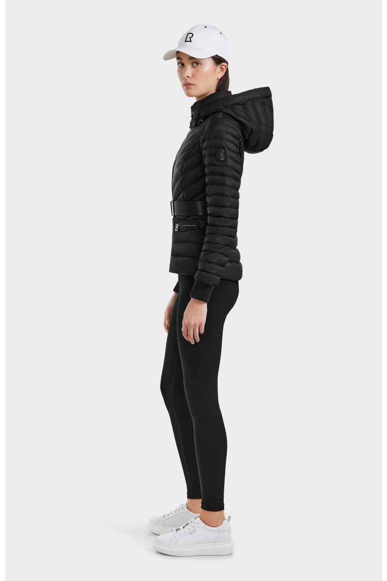 SCARLETT WOMEN'S QUILTED LIGHT DOWN JACKET WITH REMOVABLE BELT, Alternate, color, Black