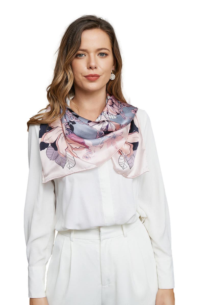 SILKSILKY Floral Print Silk Scarf, Alternate, color, Multi