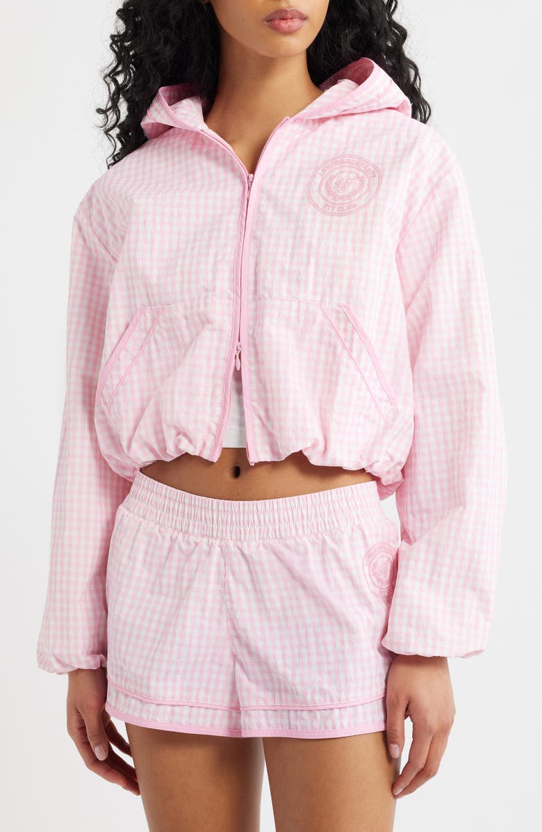 LoveShackFancy Kariana Front Zip Hooded Jacket, Alternate, color, Tickled Pink