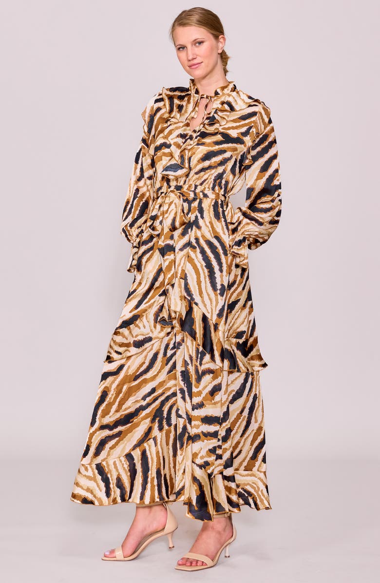 MELLODAY Long Sleeve Tiered Chiffon Maxi Dress, Alternate, color, Multi