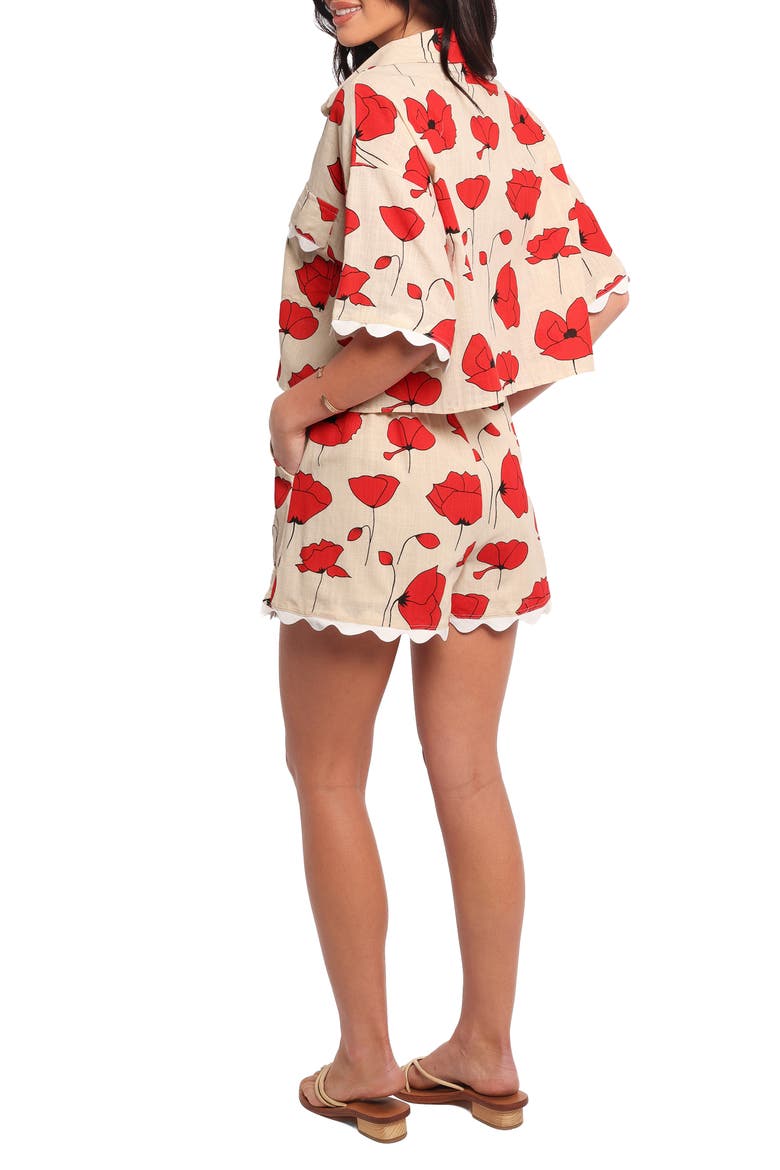 Sallio Floral Rickrack Trim Shirt & Shorts Set, Alternate, color, RED BEIGE POPPY