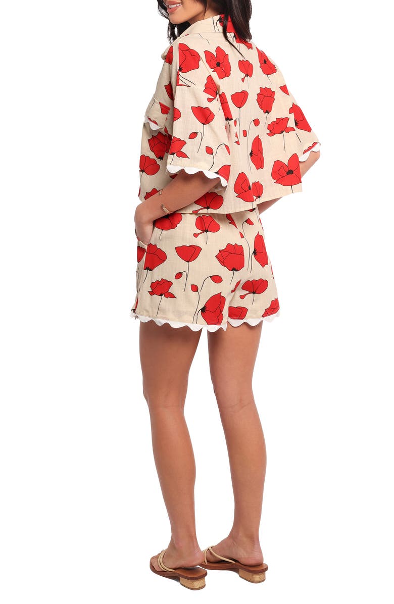 Petal & Pup Sallio Floral Rickrack Trim Shirt & Shorts Set, Alternate, color, Red Beige Poppy