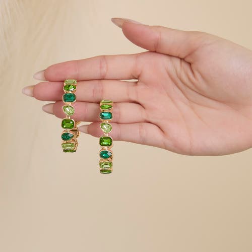 Jessica Simpson Gold-tone Green Stone Hoop Earrings In Green