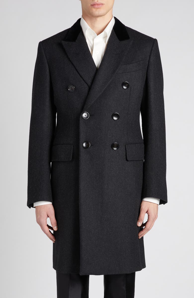 TOM FORD Double Breasted Herringbone Wool & Cashmere Coat, Main, color, Ig690 Charcoal