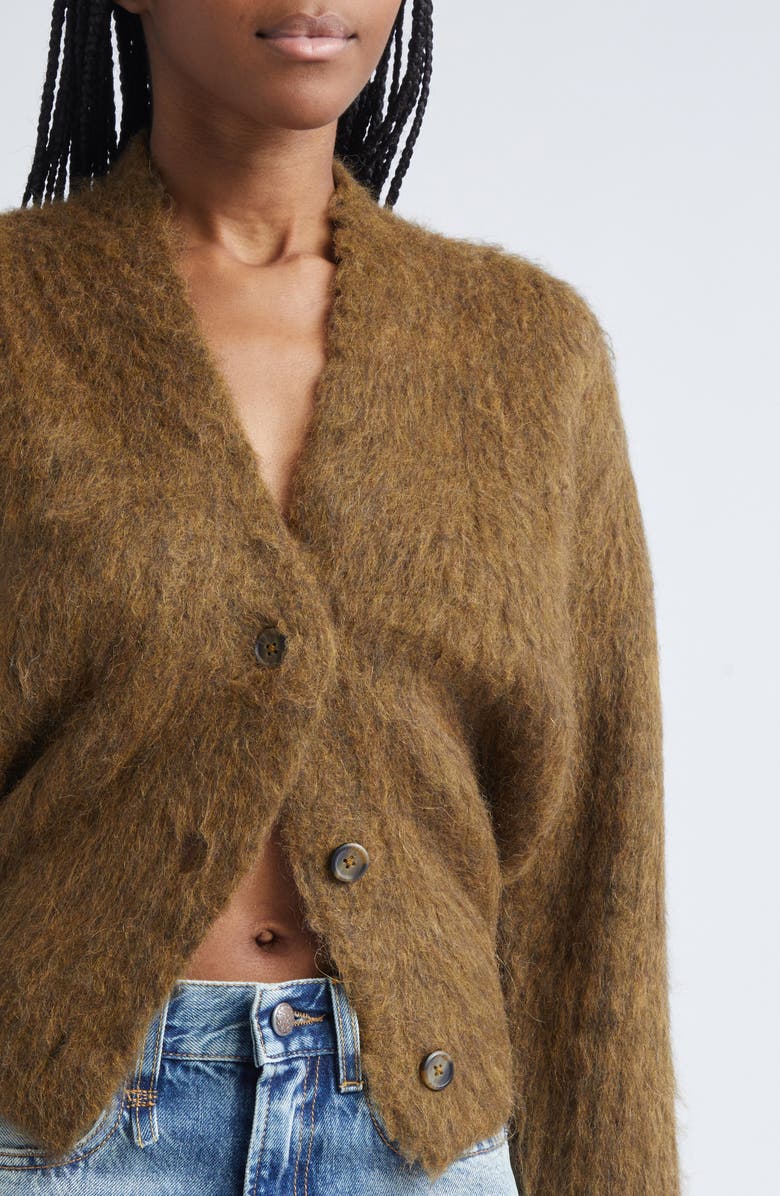 R13 Split Hem Rib Alpaca & Wool Blend Cardigan, Alternate, color, Heather Olive Green