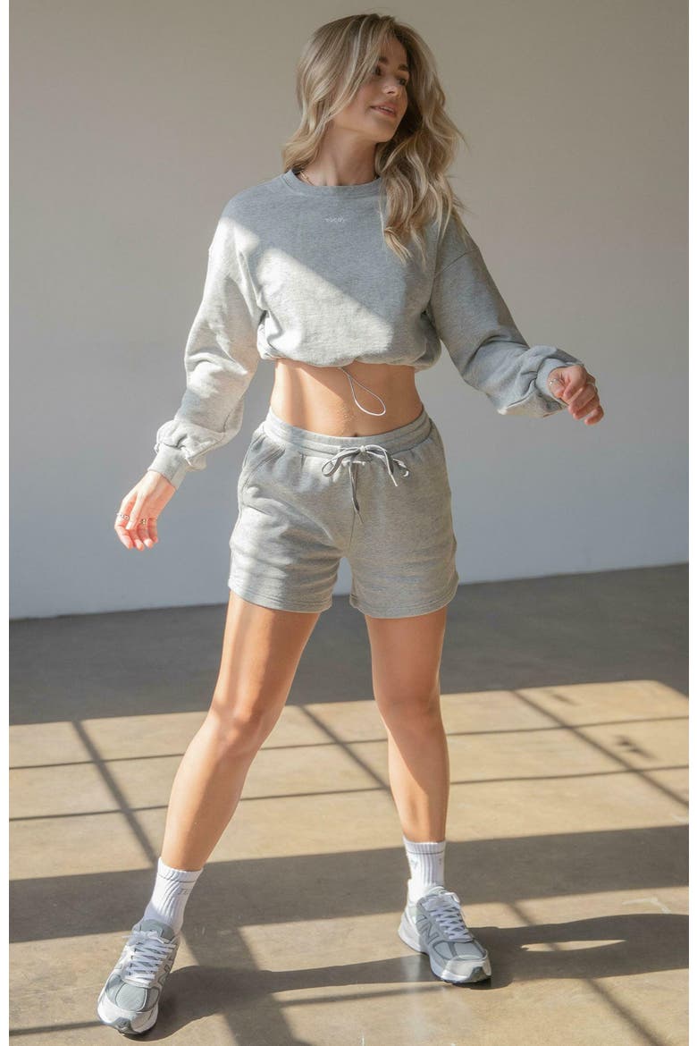 Rebody Puff Sleeve Crop Sweatshirt, Alternate, color, Heather Grey/White
