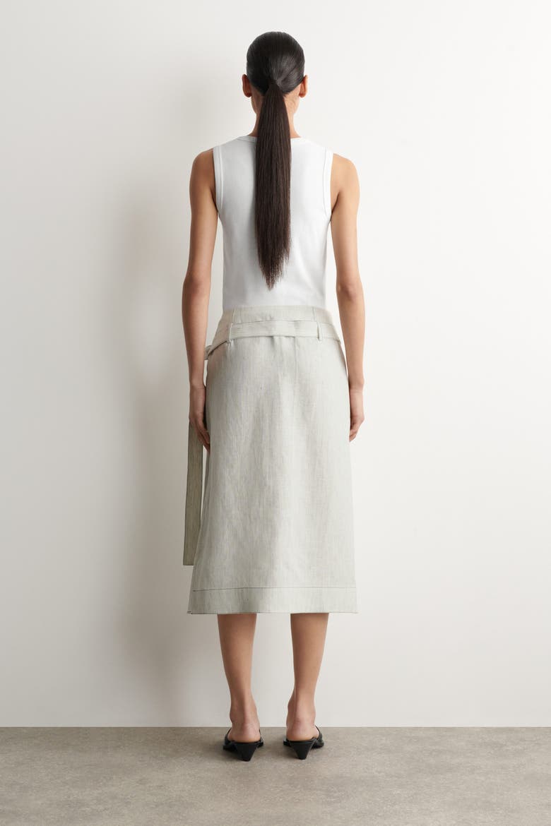 Belted Pleated Linen Midi Skirt, Alternate, color, LIGHT GRAY