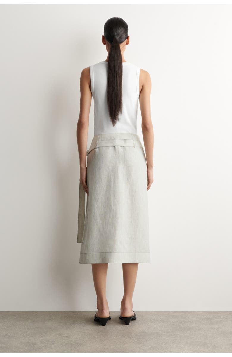 COS Belted Pleated Linen Midi Skirt, Alternate, color, Light Gray