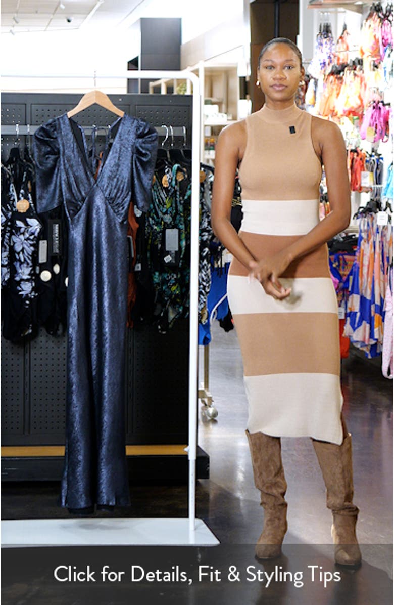 Foil Puff Sleeve Midi Cocktail Dress, sales video thumbnail