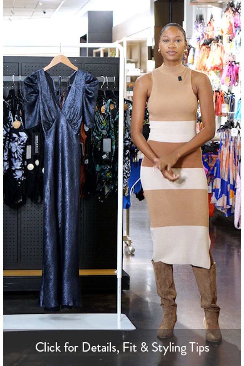 Foil Puff Sleeve Midi Cocktail Dress video
