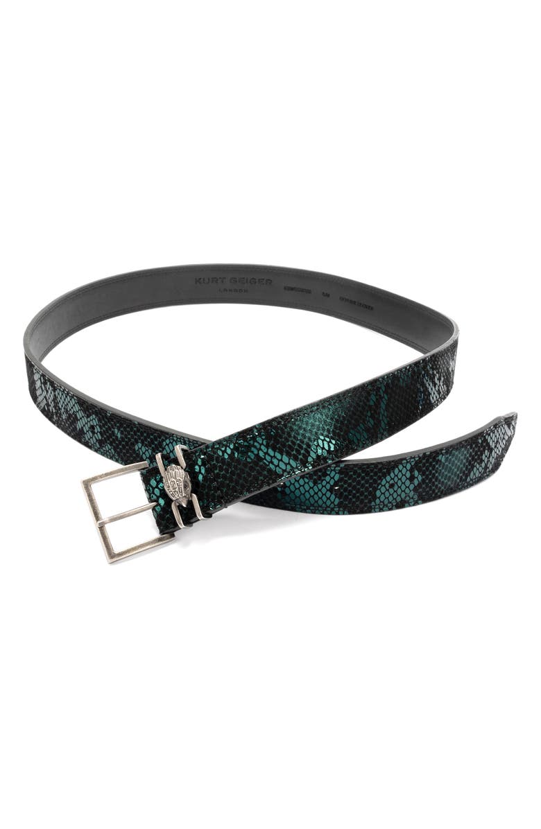 Kurt Geiger London Shoreditch Snakeskin Embossed Leather Belt, Alternate, color, Green Multi