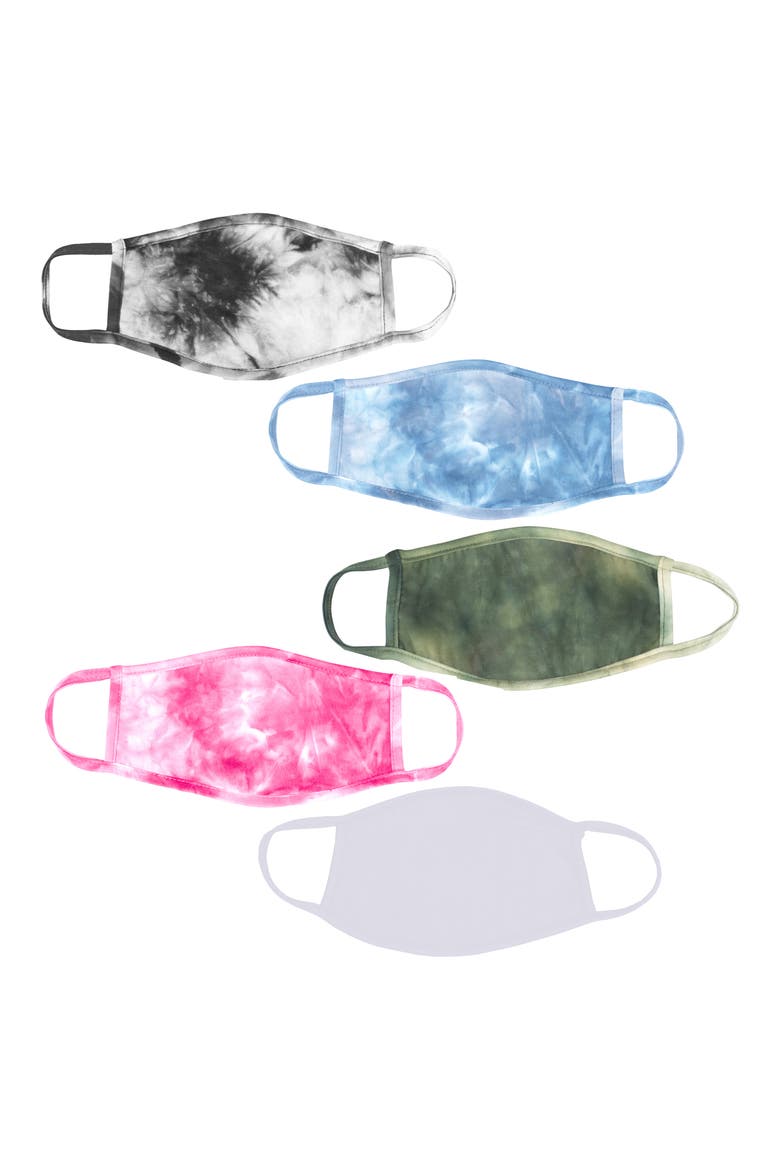 5-Pack Adult Tie Dye Face Masks, Alternate, color, BLACK/PINK/BLUE/GREEN/WHITE