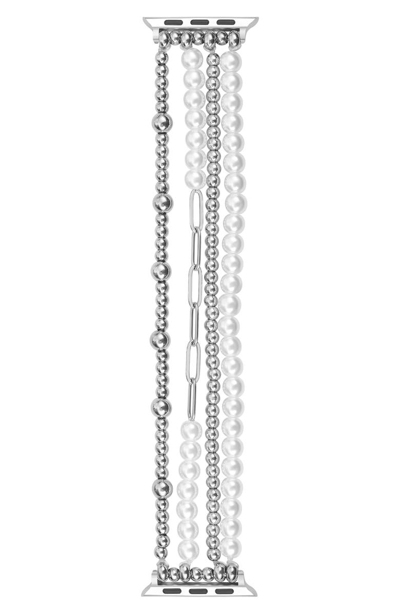 The Posh Tech Penny Silvertone Beaded Apple Watch<sup>®</sup> Watchband, Main, color, Silver