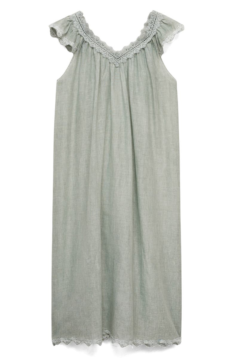 MANGO Lace Accent Cotton Night Gown, Alternate, color, Pastel Green