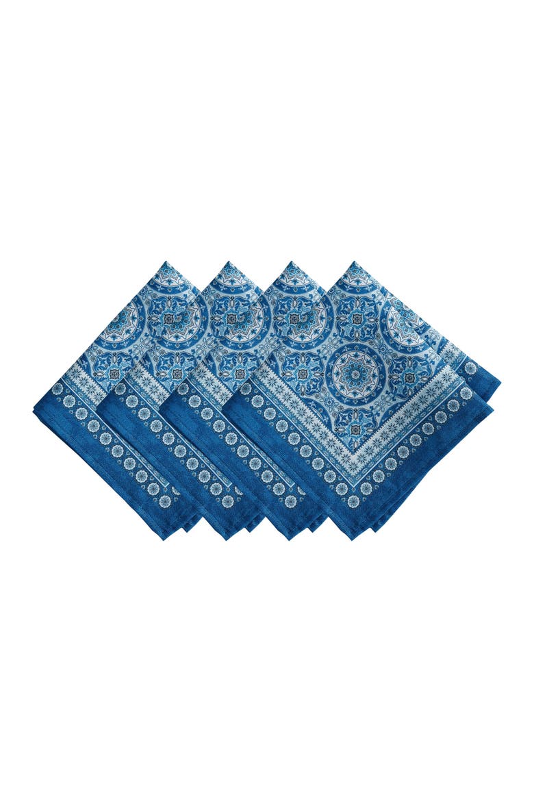 Vietri Medallion Block Print Stain & Water Resistant Indoor/Outdoor Napkins Set of 4 Multicolor - 17"W x 17"L, Main, color, Multicolor