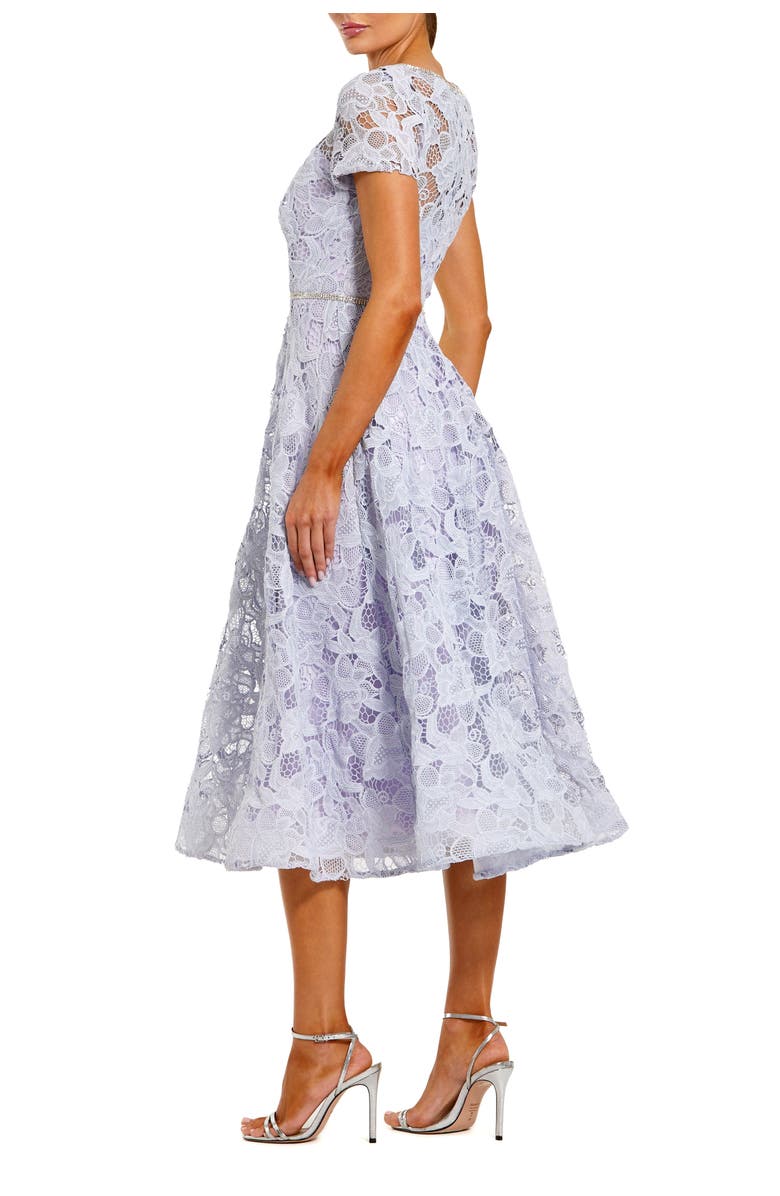Mac Duggal Lace Short Sleeve A Line Midi Dress With Bow, Alternate, color, Lilac