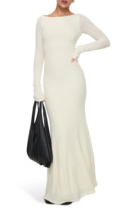 Snyder Open Back Long Sleeve Sheer Maxi Dress