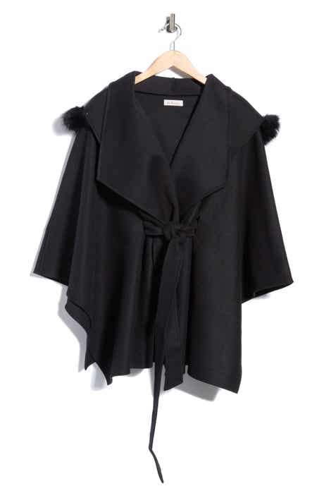 Faux Fur Pom-Pom Hooded Cape