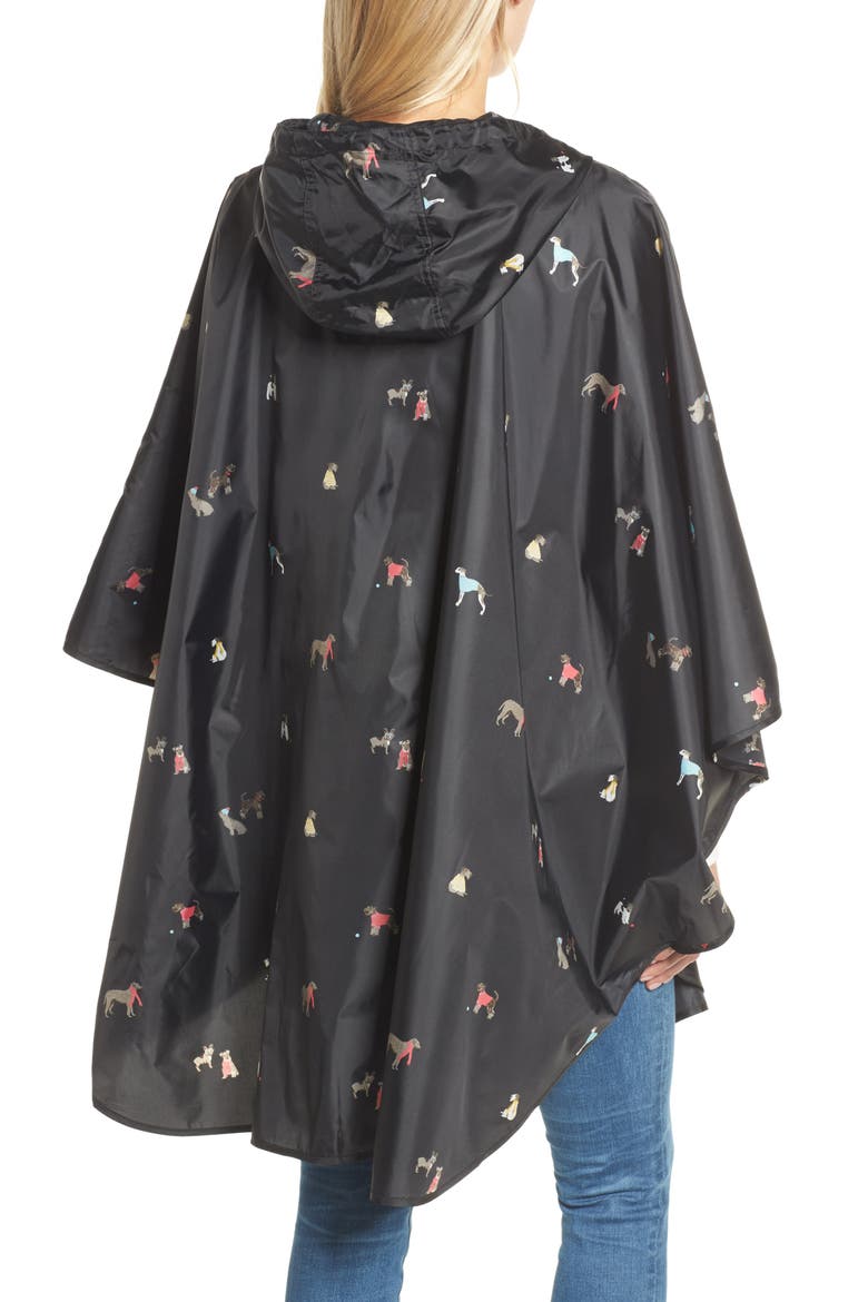 Right as Rain Print Packable Hooded Poncho, Alternate, color, BLACK CHIC DOGS